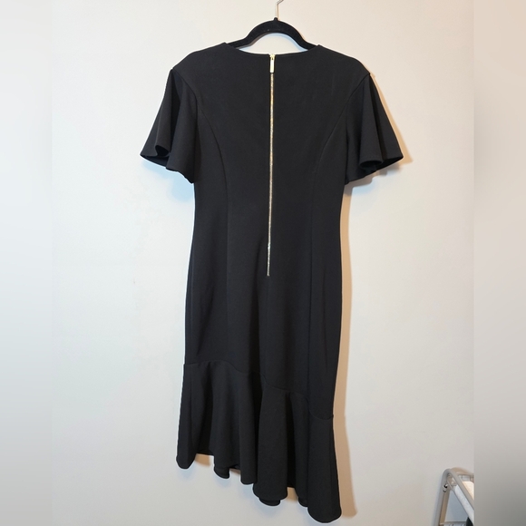 Calvin Klein - Black Asymetrical Midi Dress with Flutter Sleeves - Size 6 - Picture 5 of 6